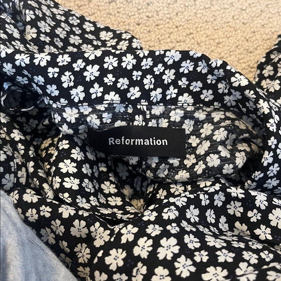Reformation Sonia Floral Button Down Black Mini Dress Short Sleeve XS - Picture 5 of 5